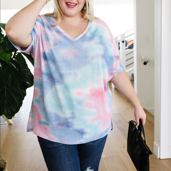 Clouds of Blue & Pink Tie Dye Waffle Knit Top - Picture 6 of 11